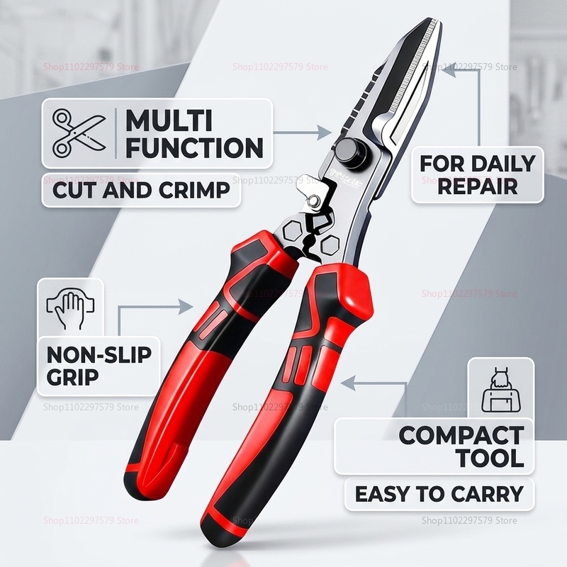 Multi Tool Plier - Tesoura Multifuncional para Eletricista, Cortador de
