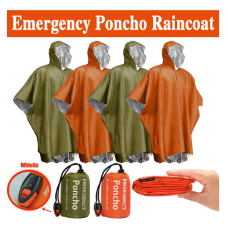 Emergency Poncho Rain - Poncho Térmico de Alumínio Descartável Impermeável
