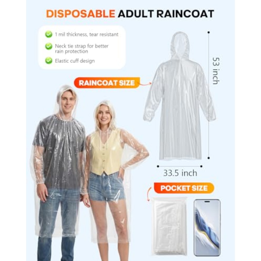 Ponchos de Chuva Descartáveis, - Emergency Poncho Rain avaliação e preço